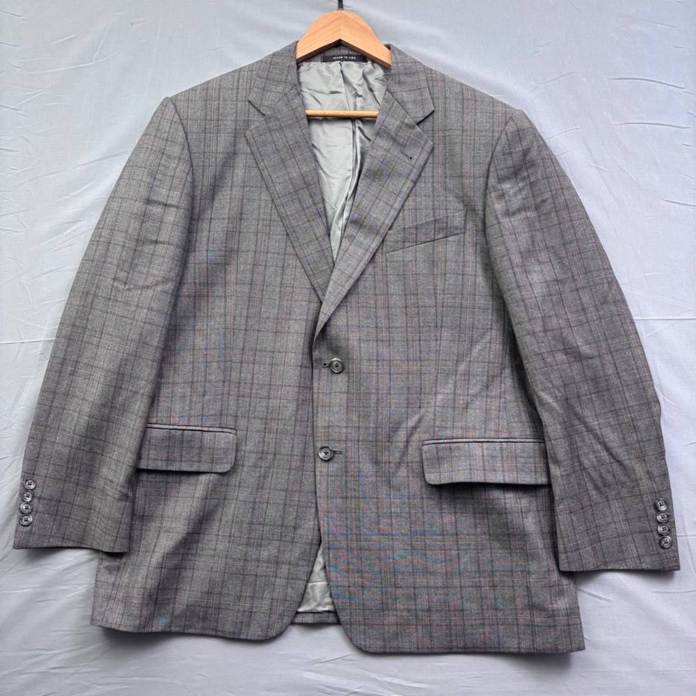 Ing Loro Piana Joseph Abboud Super 130 wool Gray Plaid Carrera 46R 2 button